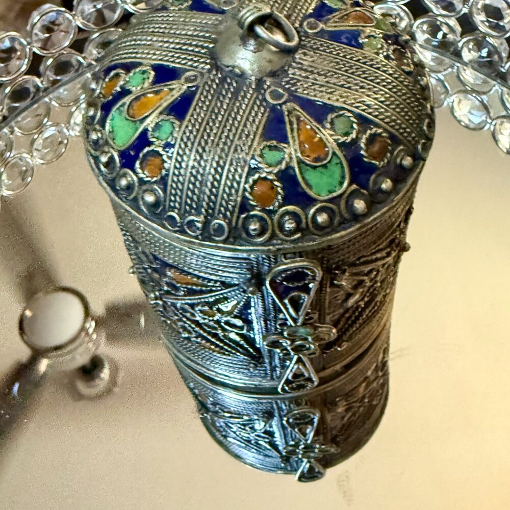 VTG ~ Cuff Bracelet & Box w/ Pin ~Berber Kabyle Tribal Hammered Silver & Enamel - Picture 6 of 12